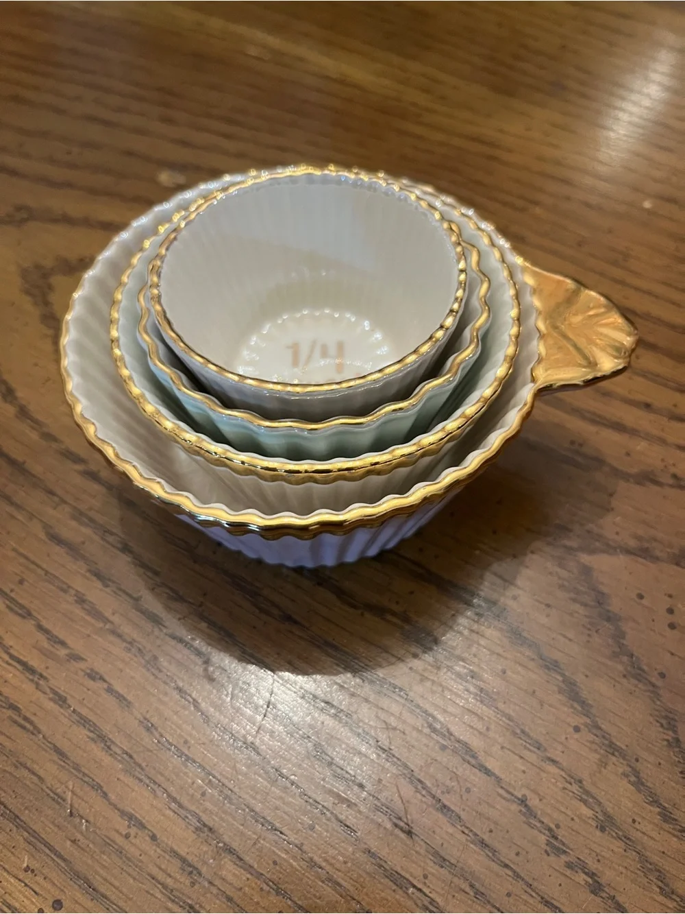 Lapin Regency Stacked Porcelain Pastel Measuring Cups with Gold Rim